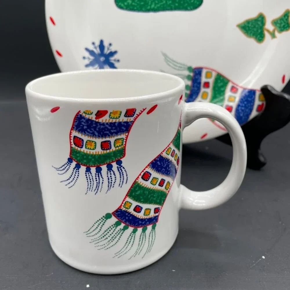 Crate & Barrel Julia Bullmore Christmas Holiday Colorful Plate and Mug Set